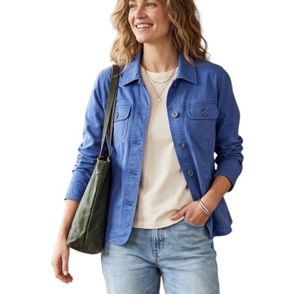 Charter Club Woman Blue Button Front Utility Chore Jacket Plus Size 2X Cotton